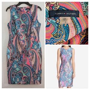 Tommy Hilfiger Paisley Scuba Dress Sleeveless Stretch Knee Length Round Neck